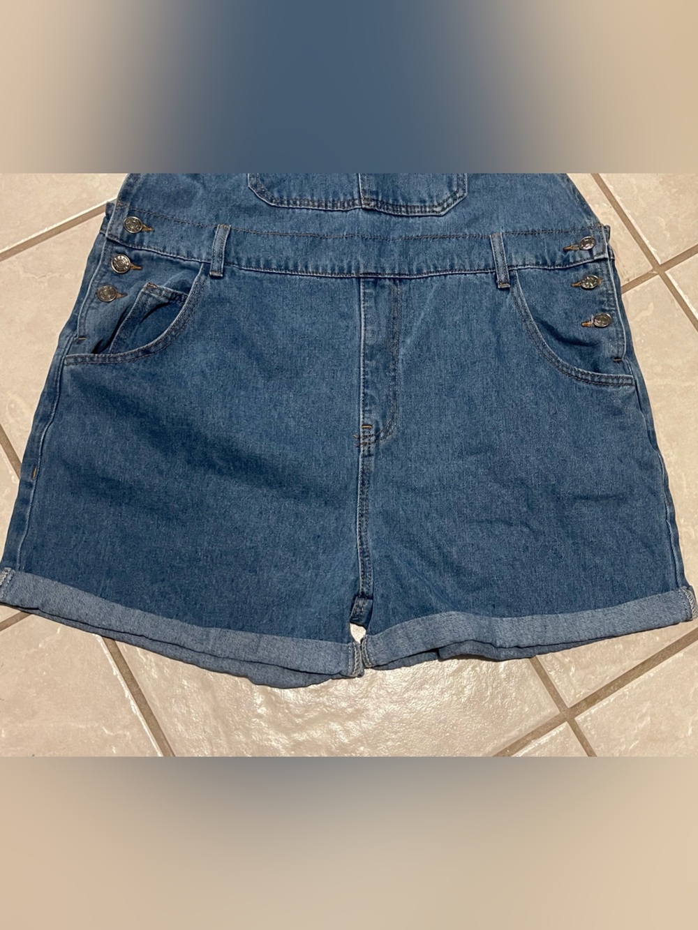 Women’s Casual Denim Overall Shorts Jeggings - Blue Large - Picture 3 of 7